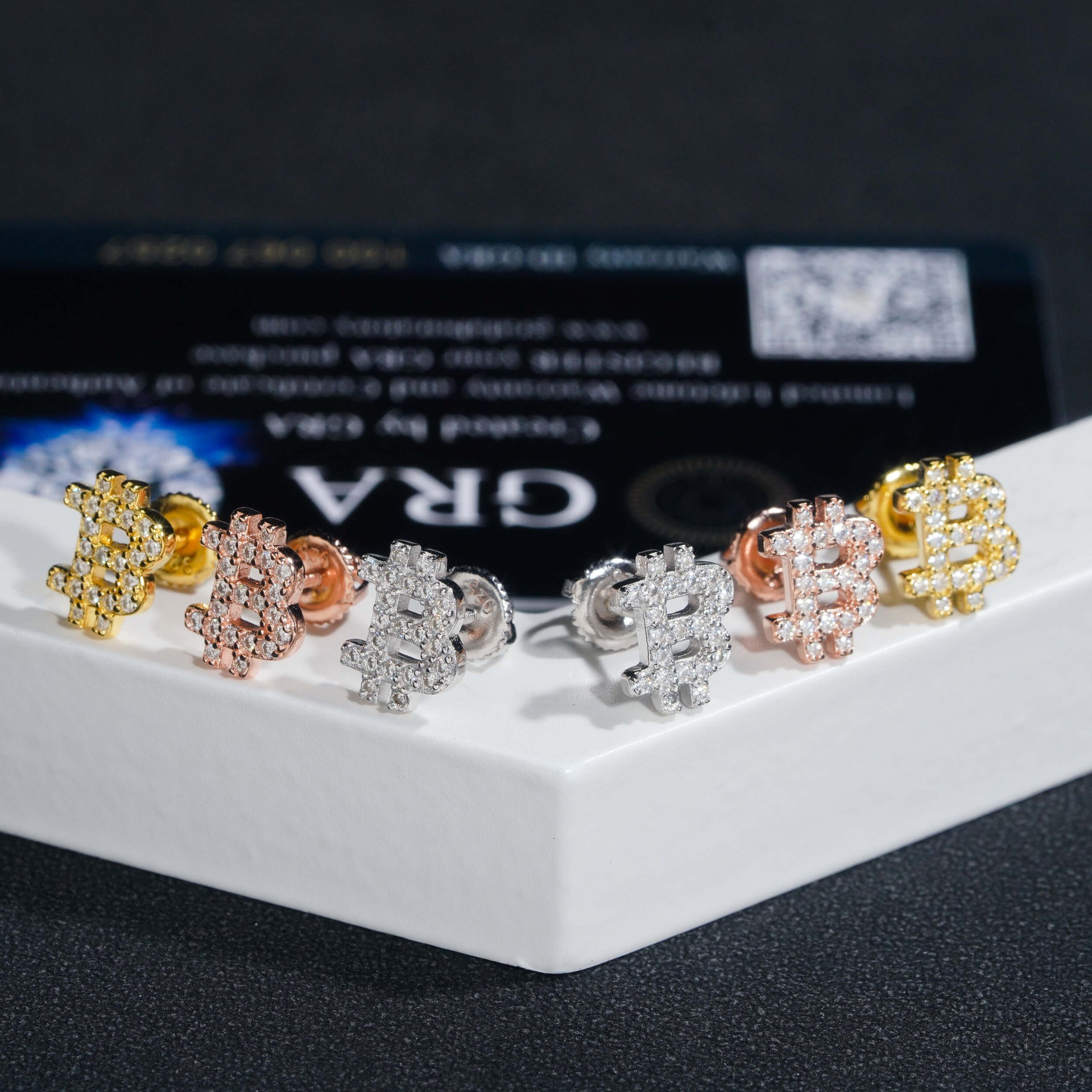 Letter-shaped earrings, S925 silver inlaid with moissanite, 10*8mm Bitcoin shape, popular earrings