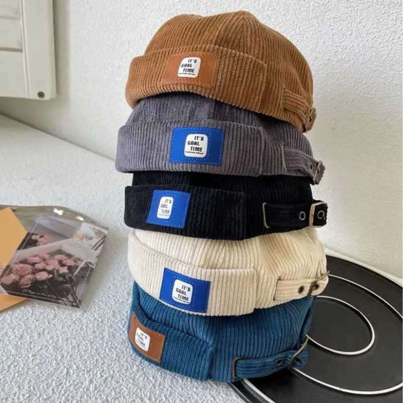 Beanie/Skull Caps Corduroy Brimless Cap For Men Women Solid Color Retro Beanie Dome Hats Adjustable Landlord Docker Cap Streetwear Hip Hop HatsT2610