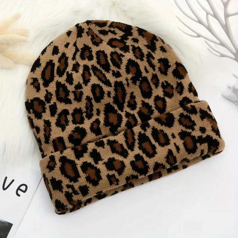 Leopard Print Knitted Beanie Hat Women Winter Warm Soft Stretch Cuffed Skull Cap Vintage Animal Pattern Daily Streetwear Beanies S261017ZKDD