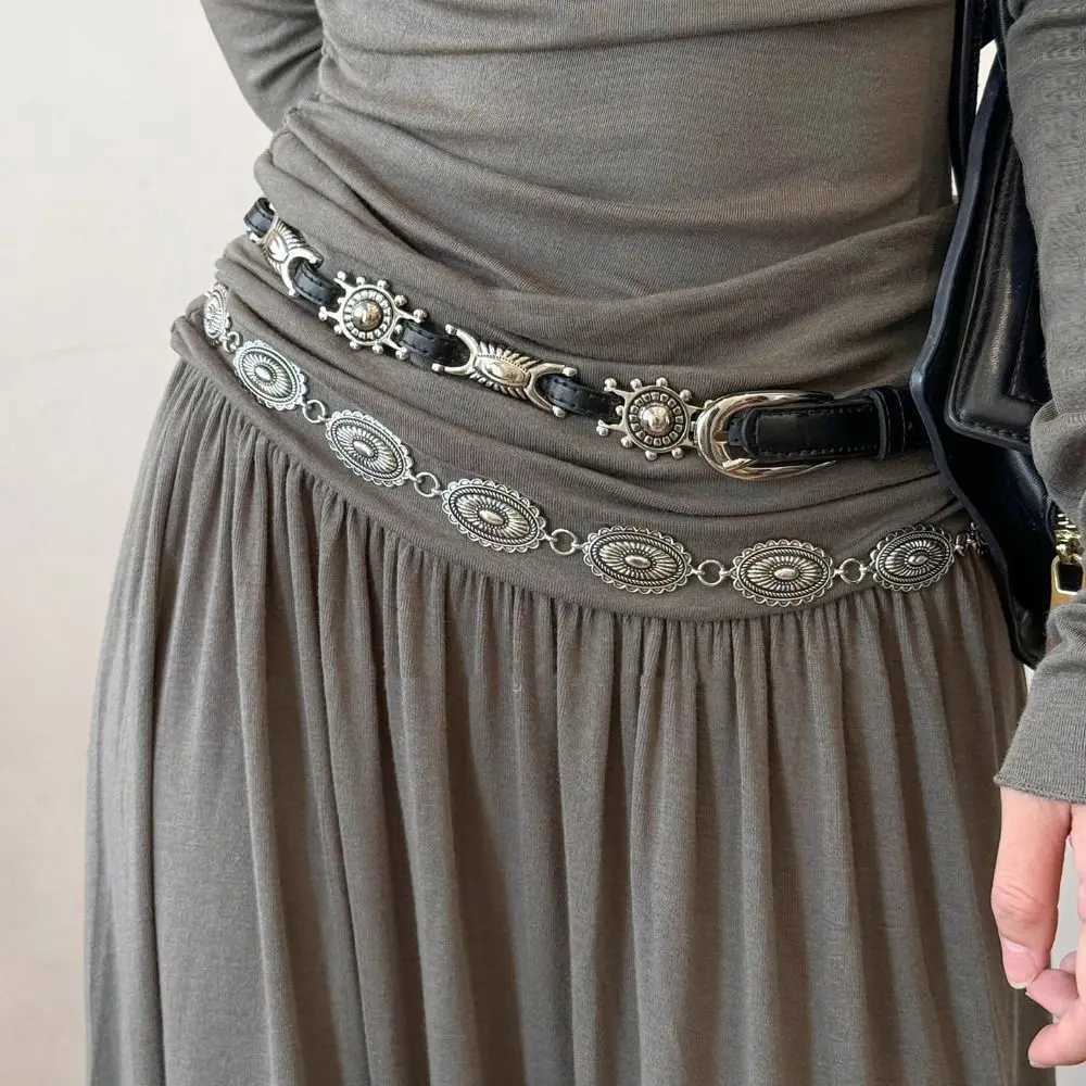 Y2K Metal Carved Belts Spicy Girl Thin Bohemian Style Belts Vintage PU Leather Ethnic Style Waistband Dress Decoration S261017X5ER