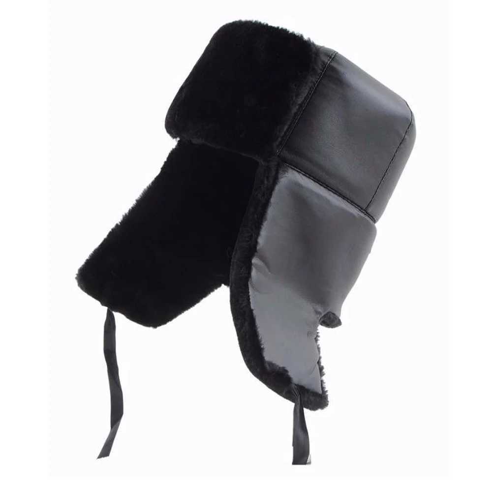 Trapper Hats New Cotton Bomber Hats Winter Men Warm Russian Ushanka Hat with Ear Flap Faux Leather Fur Military Trapper Cap Earflap for WomenT261017
