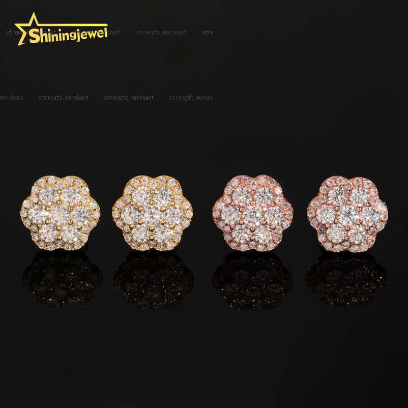 Decorative Earrings Flower Round Moissanite Studs Earring Make ornament 925 Sterling Silver With Certified GRA For Anniversary Wedding Collection Fa