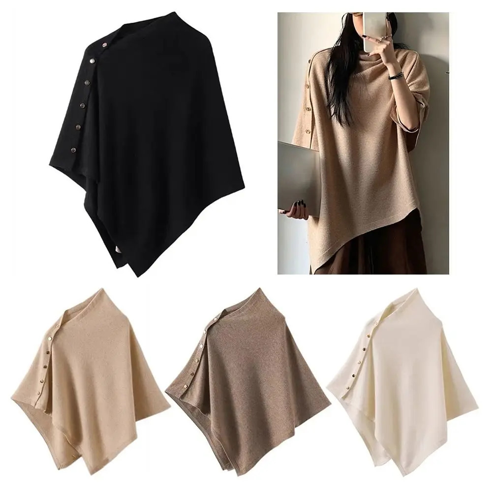 with Button Pashmina Shawl Warm Thick Knitted Thick Warm Poncho Irregular Casual Sweater Shawl Scarf Autumn Winter261016