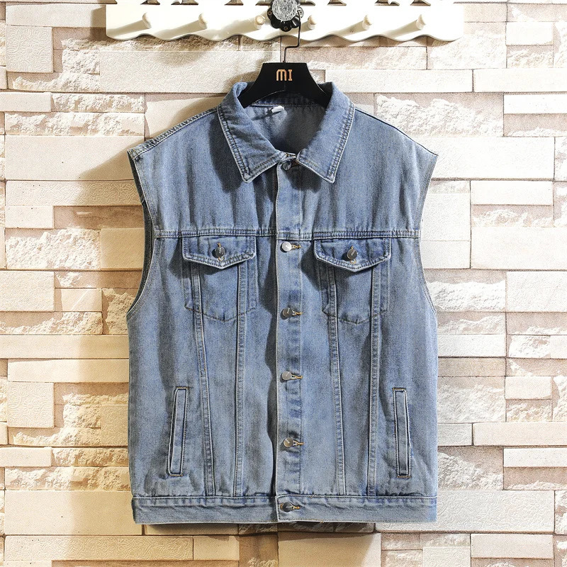 Denim Vest Men Sleeveless Denim Jacket Casual Waistcoat Men Solid Color Jean Coat Male Streetwear Mens Clothing 261015