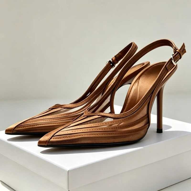 Mesh Designer Pointed Toe Slingback Sandals Women Summer 2026 Party Dress Mules Shoes Adjustable Buckle Sexy Pumps Women Heels Q261015