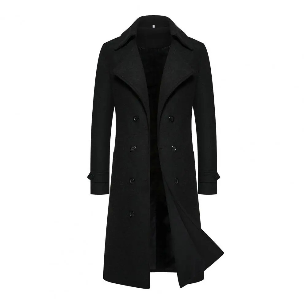 Men Overcoat Double-breasted Slim Fit Mid Length Long Sleeve Thick Windproof Warm Soft Cardigan Buttons Lapel Men Long Coat 261015