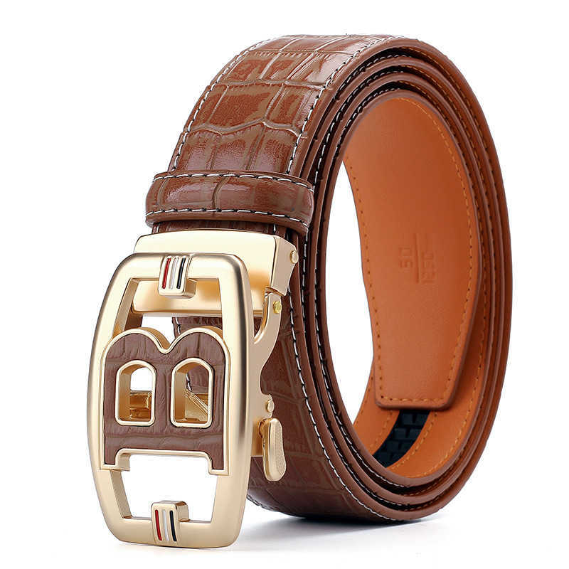 Fashion Mens Leather Belt Designer Crocodile Texture Automatic Ratchet Buckle Casual Dress Jeans Waistband