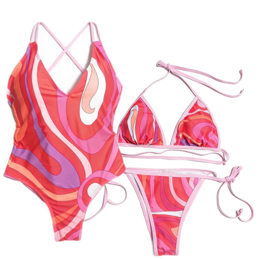 Designer Sexy Women Swimwear Collection, Tie Side High Waist Bikini & Retro High Waist One Piece Swimsuit, Fashion Beach Bathing Suit