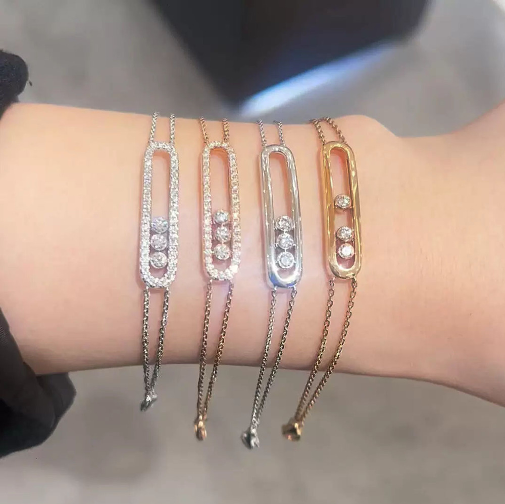 Mesikaa Jewelry Designer Messikaas Luxury Bracelet Luxe Bangle Double Chain Three Diamond Sliding Unisex Couple Bracelet For Women