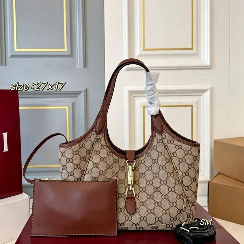 Women Luxury Designer Vintage Double Loop Print Hobo Shoulder Handbag Cowhide Edge Gold Metal Lock Purse With Matching Zipper Clutch Adjustable Cros