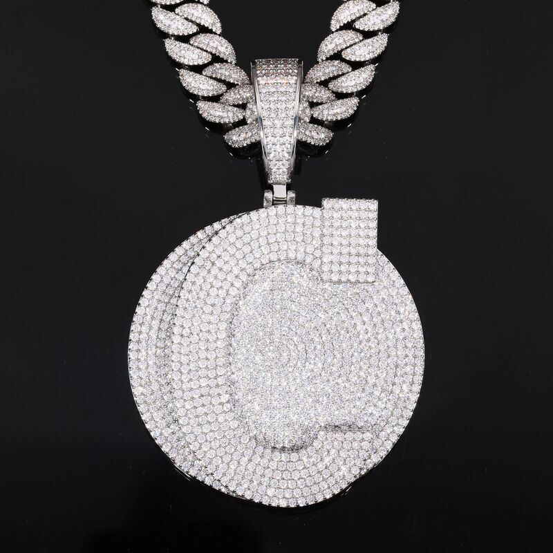925 Sterling Silverr pendant with full diamond cubic zirconia, 24-letter hip-hop design, simple and stylish English letter necklace