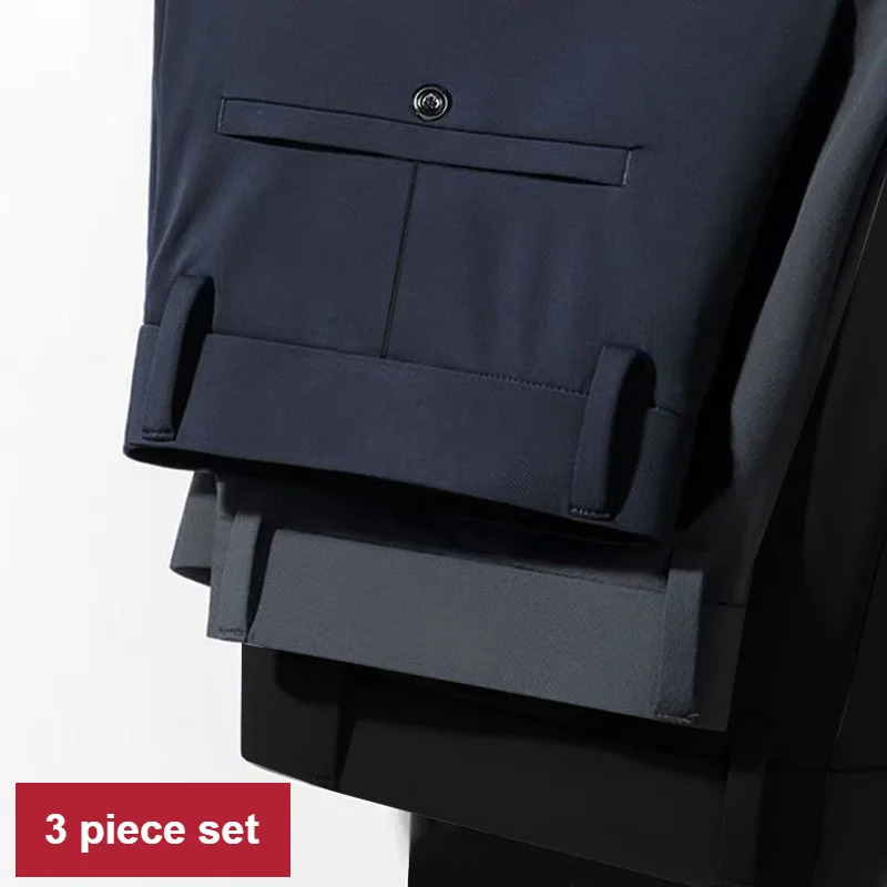 3Piece Set Mens FourWay Stretch Business Casual Pants Elastic Comfortable Formal Dress Trousers for SpringAutumn 261017