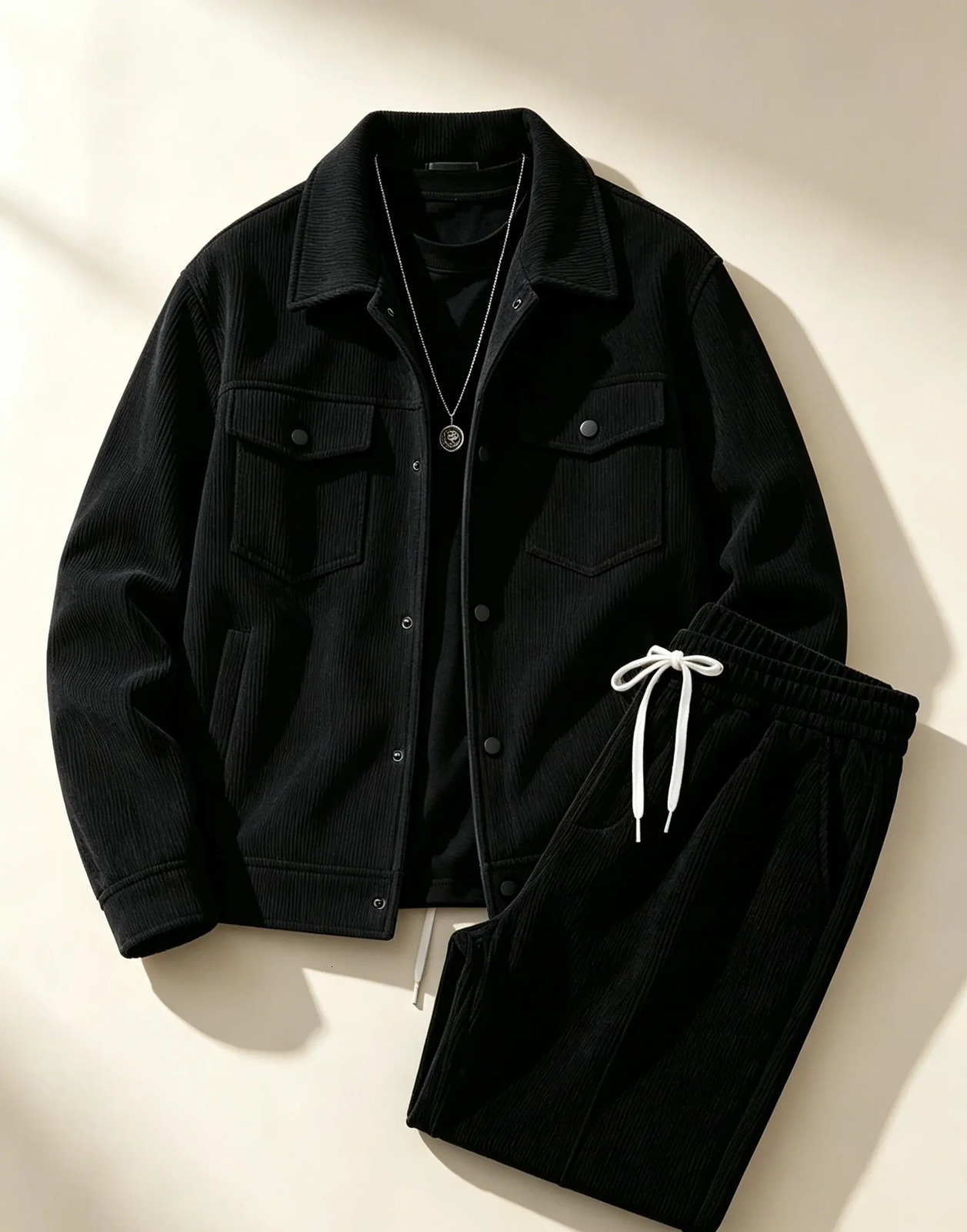 Mens Corduroy Jacket And Pants Set Solid Color Fashionable Casual Outfit for Shopping SpringAutumn Wear 261017