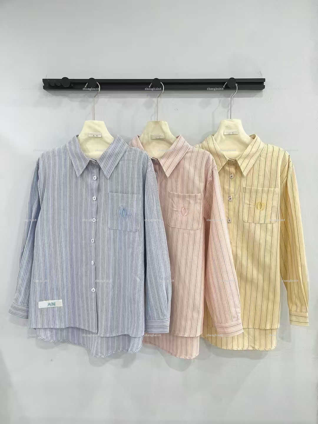 Fashion Women Striped Long Sleeve Button Down Shirt Lapel Collar Pocket Embroidery Loose Oversize Casual Blouse women designer clothes Daily Wear To