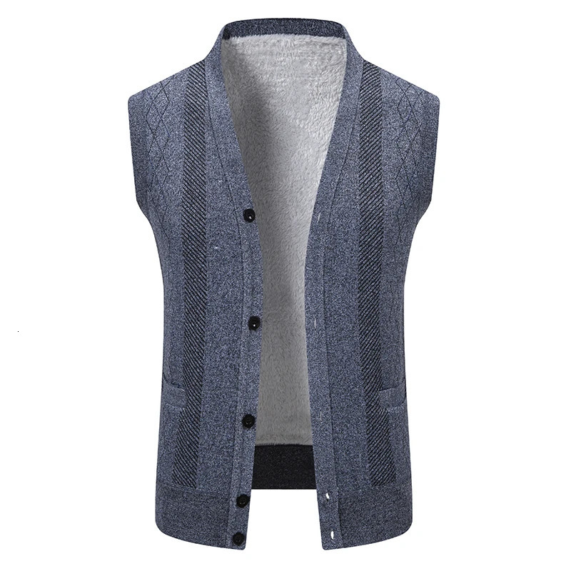 Mens Sleeveless Cardigan Knit Sweater Vest V Neck Button Down Cardigan Sweaters Knitted Dad's Argyle Vest with Pocket 261015