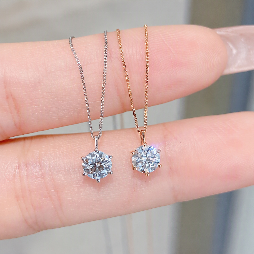 0.1ct 0.3ct 0.5ct 1ct S925 Silver Vvs Hpht Lab Grown Diamond Six Prong Solitaire Pendant Custom Women Necklace