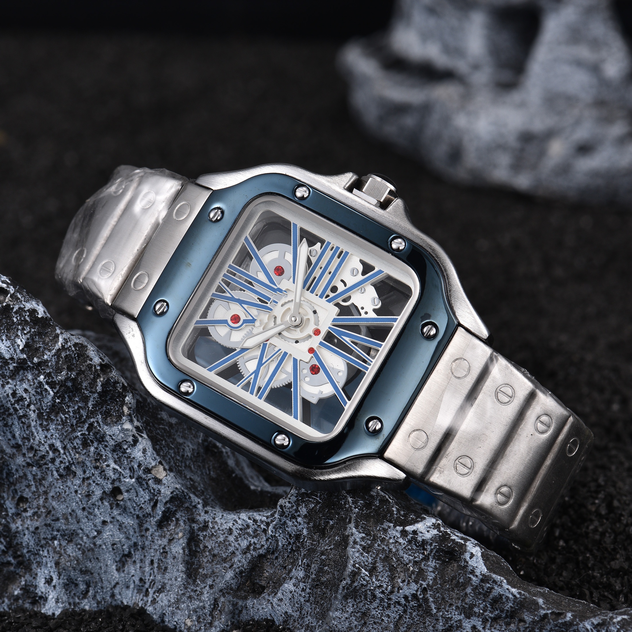 Skeleton Watch Men Fashion Stainless Steel High Quality Square Dial Luminous Automatic Mechanical Watches Relogios Masculino#ka di ya