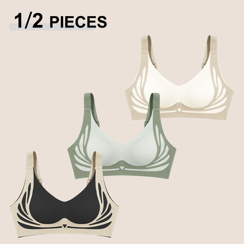 1/2Pcs/Set Women Push Up Seamless Comfortable Angel Wings Bras Set Trendy Soft Breathable Underwear Female No Wire Lingerie dongdumaoyi