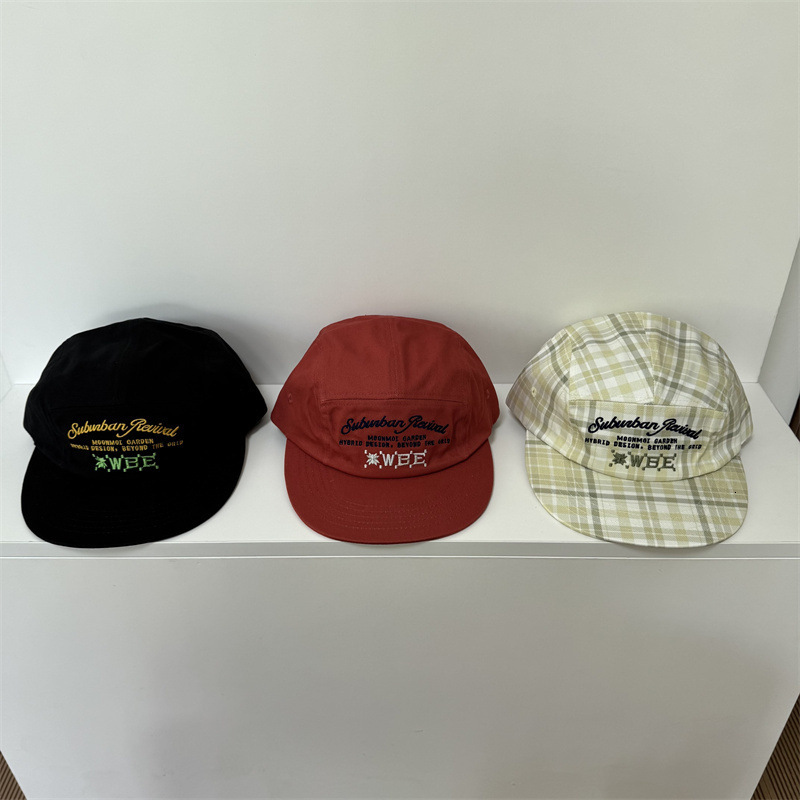Korean colorblocked plaid retro fashion flatbrimmed for women street hiphop cap softtop large head circumference baseball cap