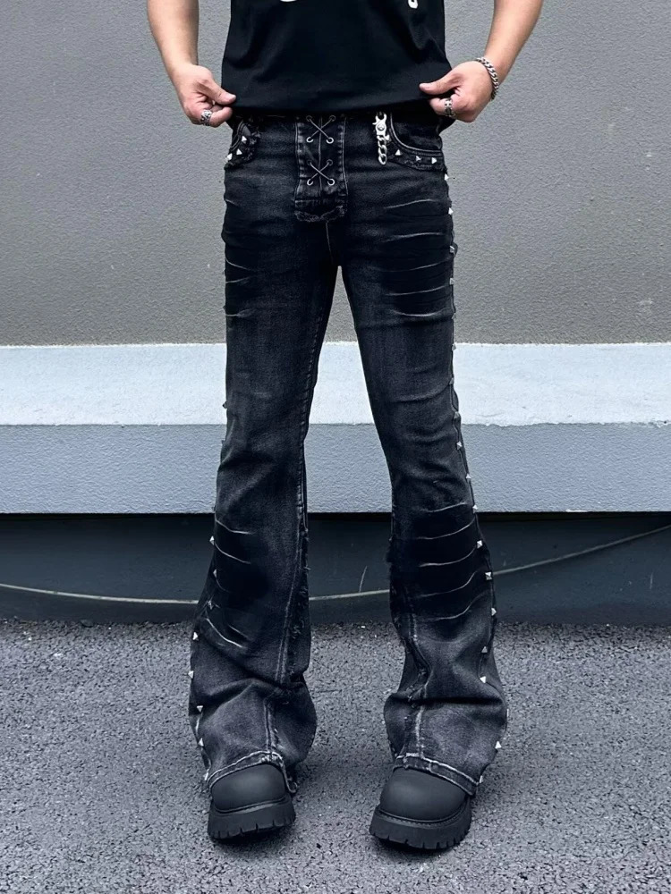 American Retro Y2K Style Washed Black Slim Flared Jeans Pants For Men Clothing Streetwear Long Trousers Moda Hombre 261016