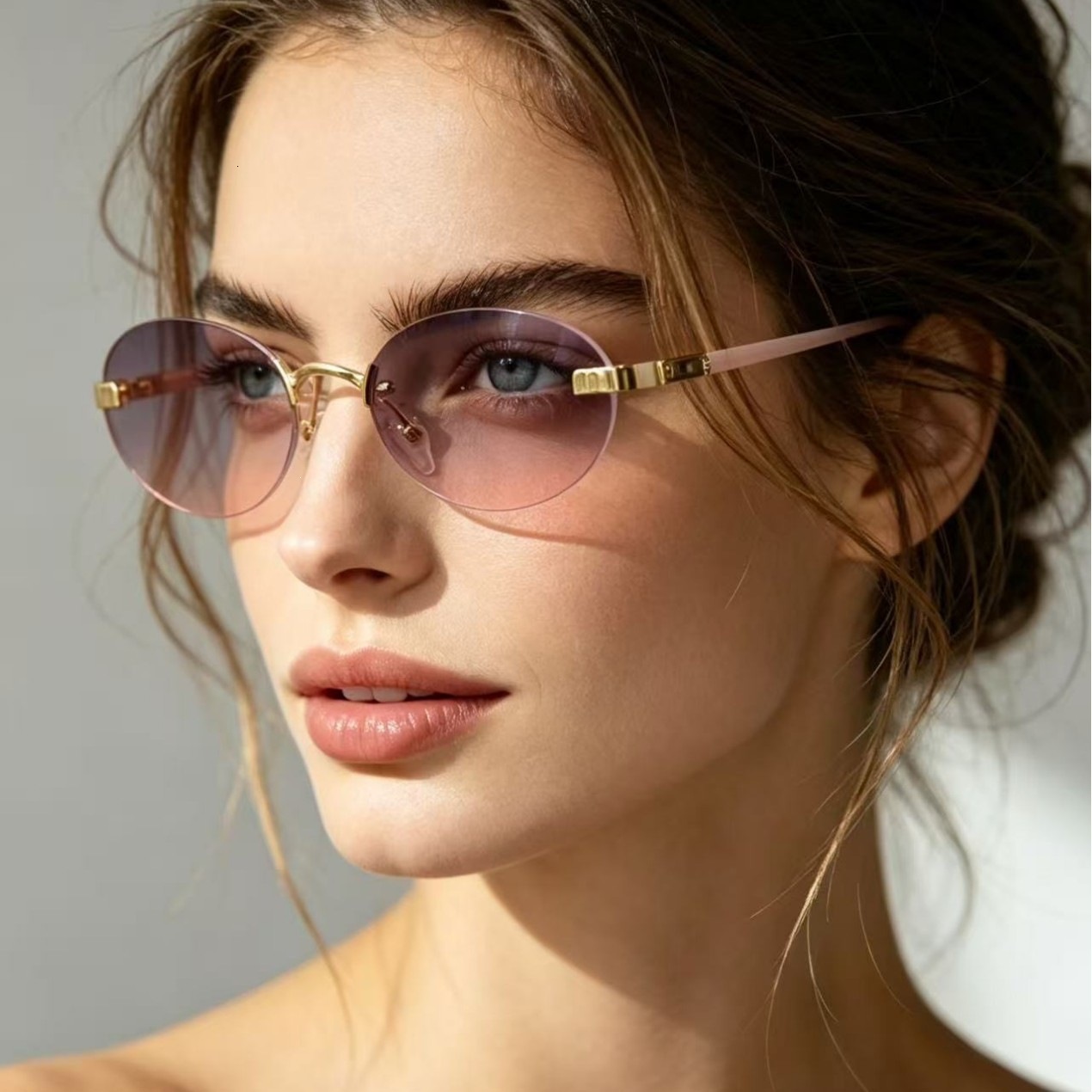 M sunglasses 2026 New MM Oval Rimless European and American INS Fashion Street Style Versatile Sun Protection Sunglasses Wholesale
