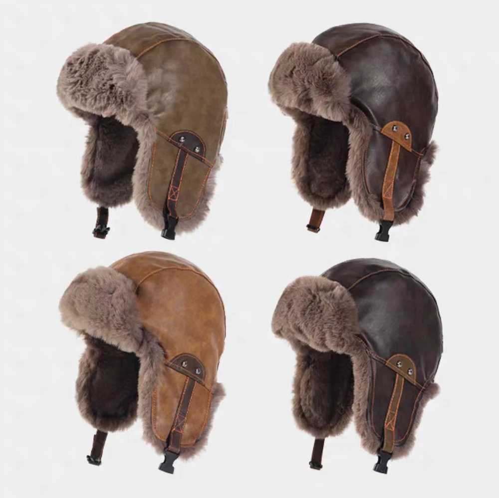 Trapper Hats HT4986 Bomber Hat New PU Leather Winter Hats for Men Women Waterproof Snow Ski Trapper Earflap Cap Male Female Russian Fur HatsT261017