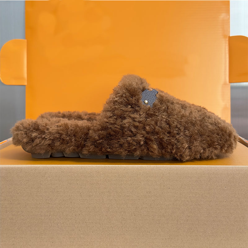 Haven Flat Open Back Mule Designer Womens Slippers Crafted From Soft Shearling Metal Ring Leather Buckle Decorative Strap Flat Bottom Outer Wear Woo