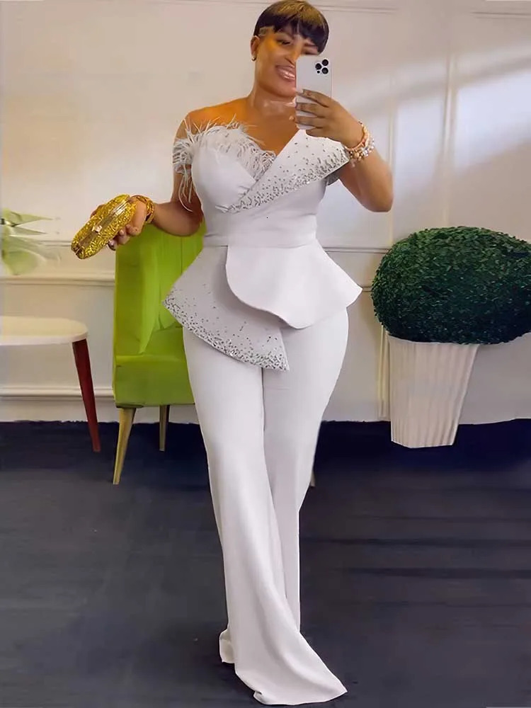 High Waist Strapless Jumpsuit Rivet Collar Lady Evening and Party Tube Top Jumpsuit for Women Elegant Sexy Birthday Jumpsuit 261015
