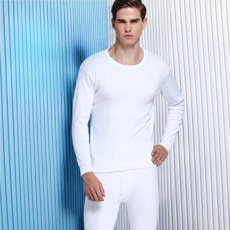 Autumn Winter Men's Pure Cotton Warm Underwear Suit Fashion Thermal Underwear Shirt Basic Cotton Underwear Men's Warm Set 261015