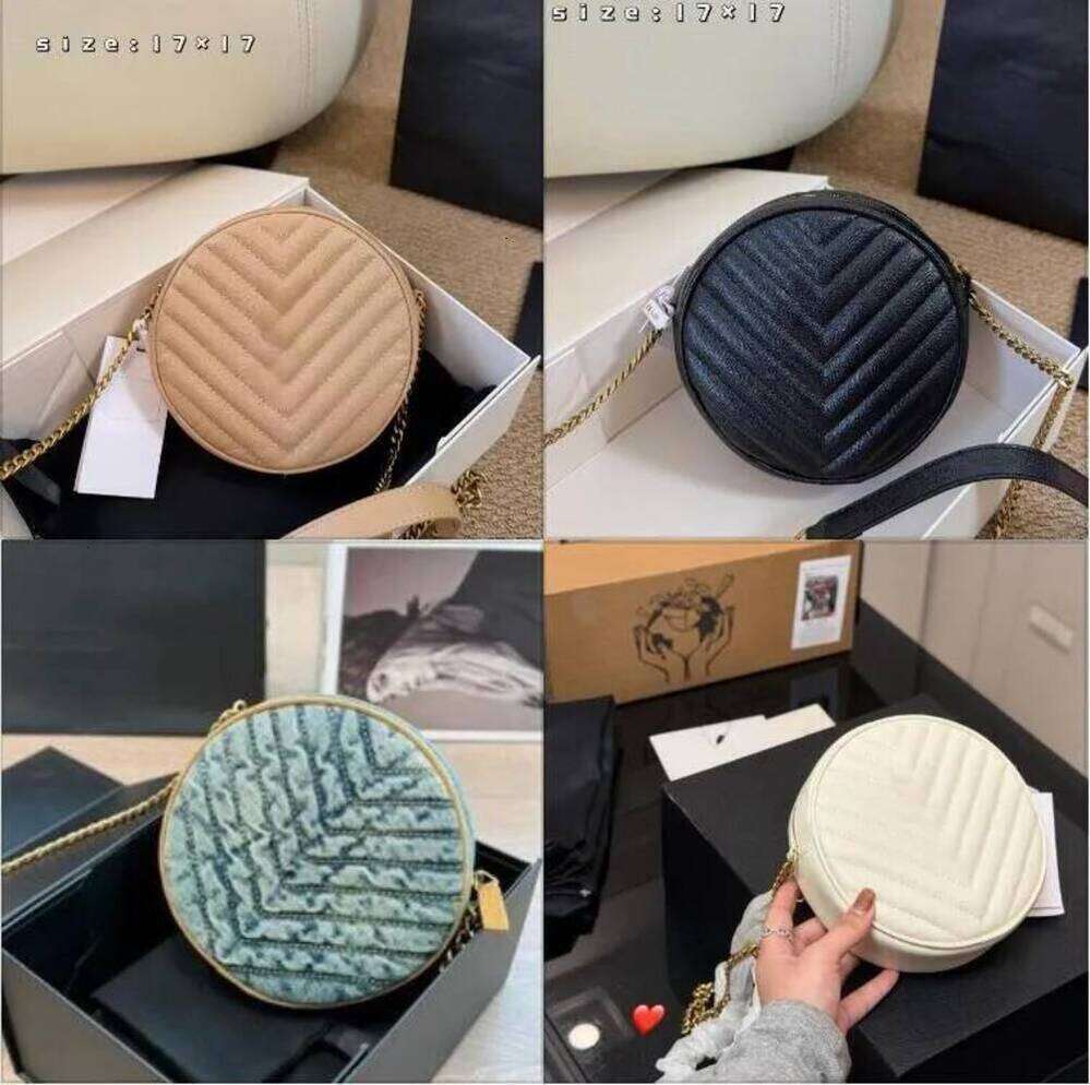 2025 New Designer Single Shoulder High Quality Glitter Style Leather Hardware Square Luxury Handbag Multi Color Round Cake Bun