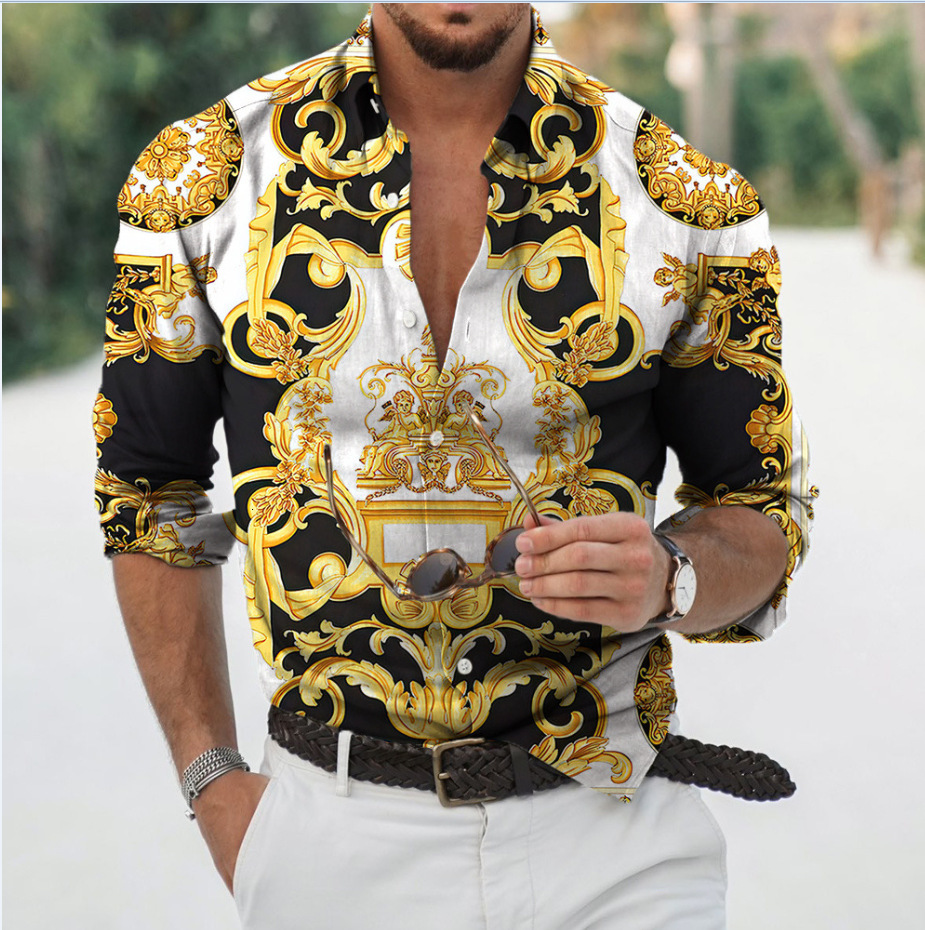 2026 European And American Autumn Long-Sleeved Collared 3D Printed Casual Shirt, Loose-Fitting Men's Shirt Free Shipping