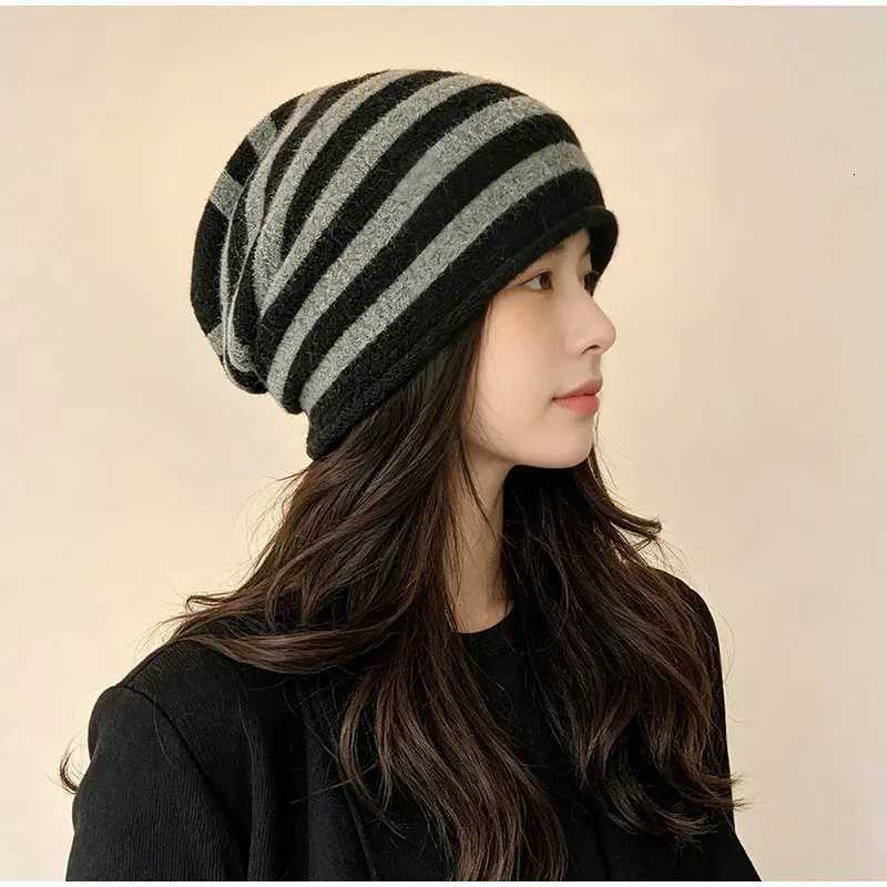 Beanie/Skull Caps Soft Warm Fuzzy Knit Hat Rabbit Hair Blend Striped Slouchy Beanie for Women Casual Winter Skull CapT261017