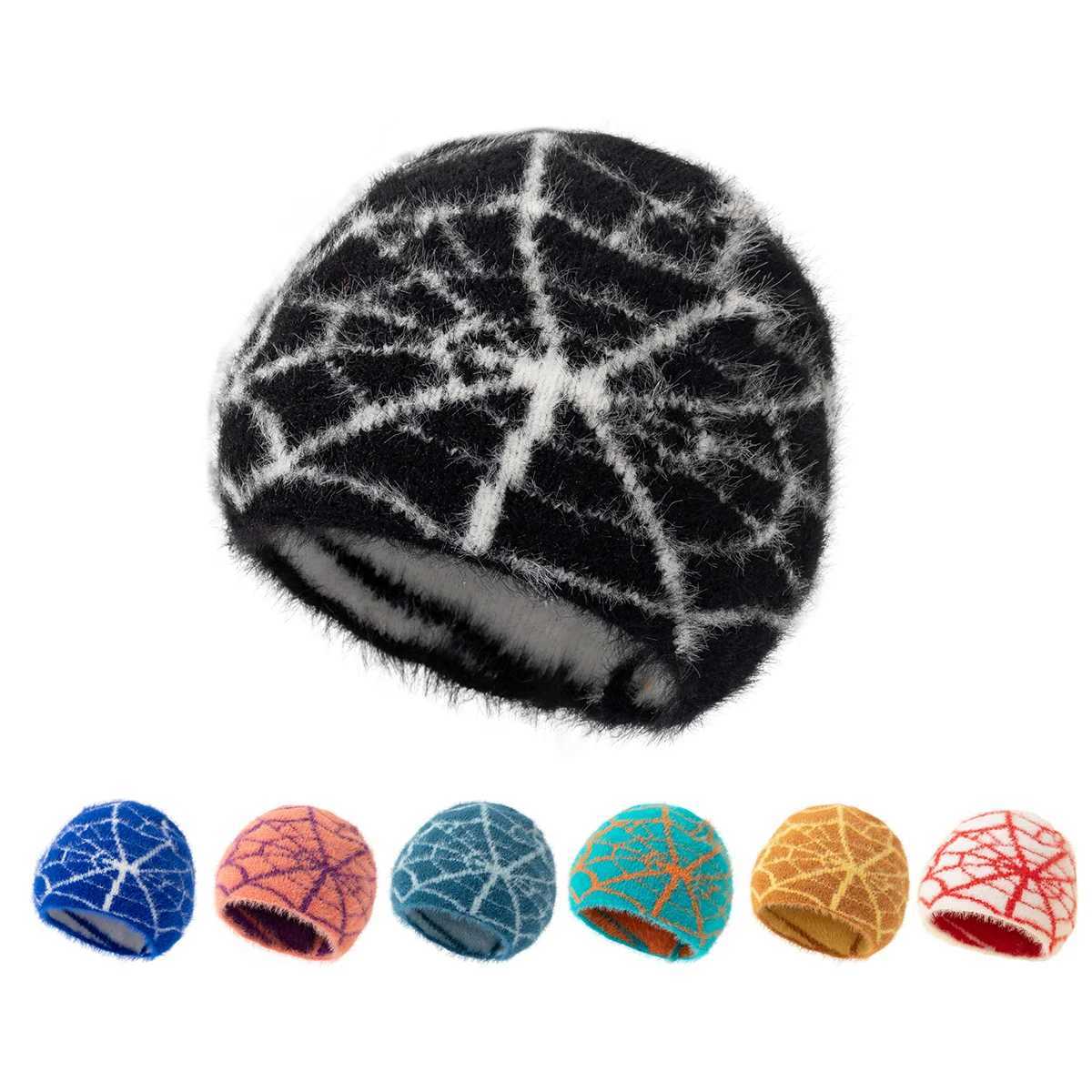 Beanie/Skull Caps 2024 New Goth Spider Web Jacquard Beanie Caps Y2K Knitted Warm Hip Hop Unisex Elastic Knit Hat Skull Cap For Women MenT261017