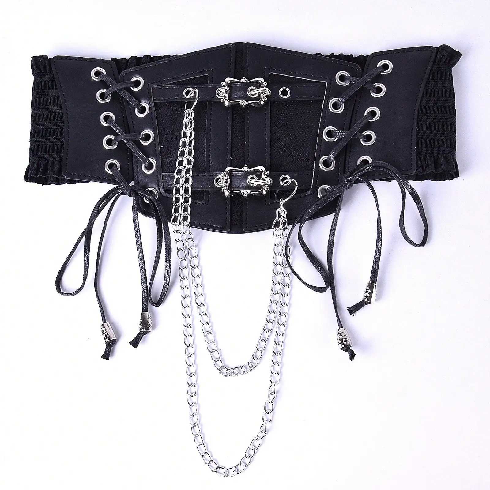 Leather Women's Dark Punk PU Waist CinElastic Le Up Casual Wide Waist Belt For Halloween Night Parties Or Daily Wear M261016