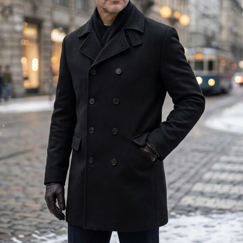Mens Trench Coat Double Breasted Winter Jacket Business Casual Mens Long Kneelength Jacket Street Wear Male Coats 261016