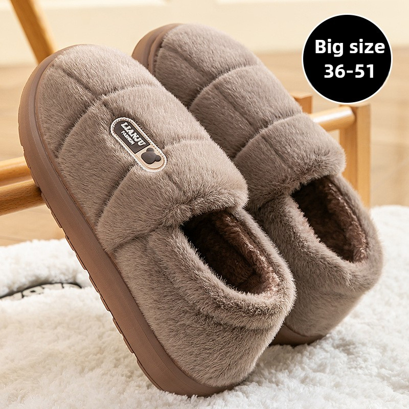 Men's Winter Solid Color Wrap Heels Plush Slippers Non-slip Warm Women Men Home Casual Cotton Shoes Big Size 50 51 ddmykukumalu