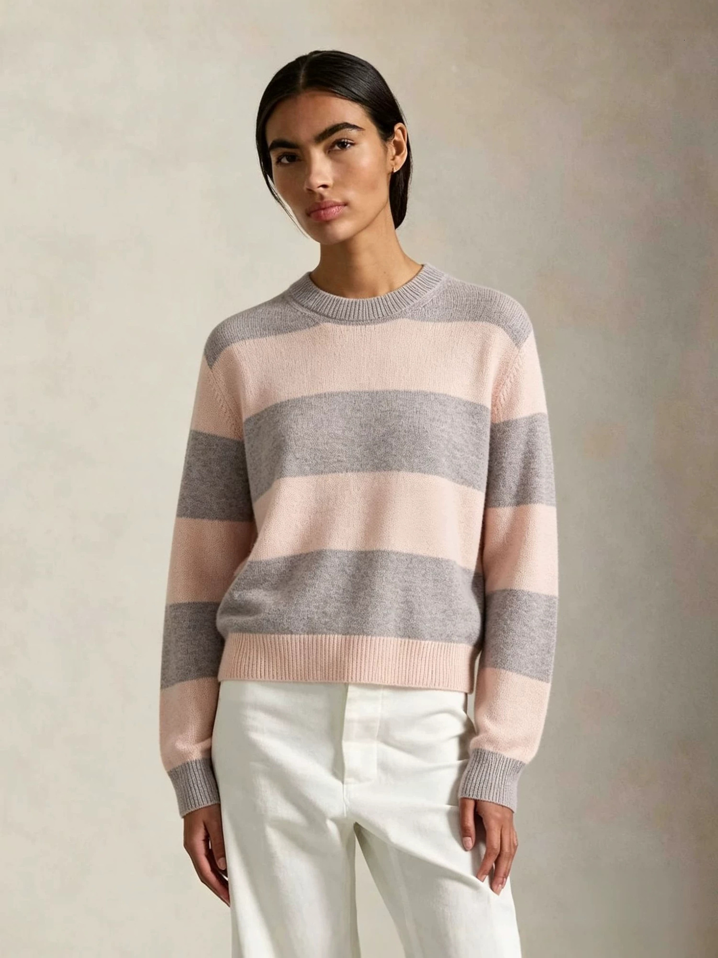 European American Autumn/Winter New Collection: Trendy And Casual Loose-Fitting Striped Knit Sweaters Women Makoufei
