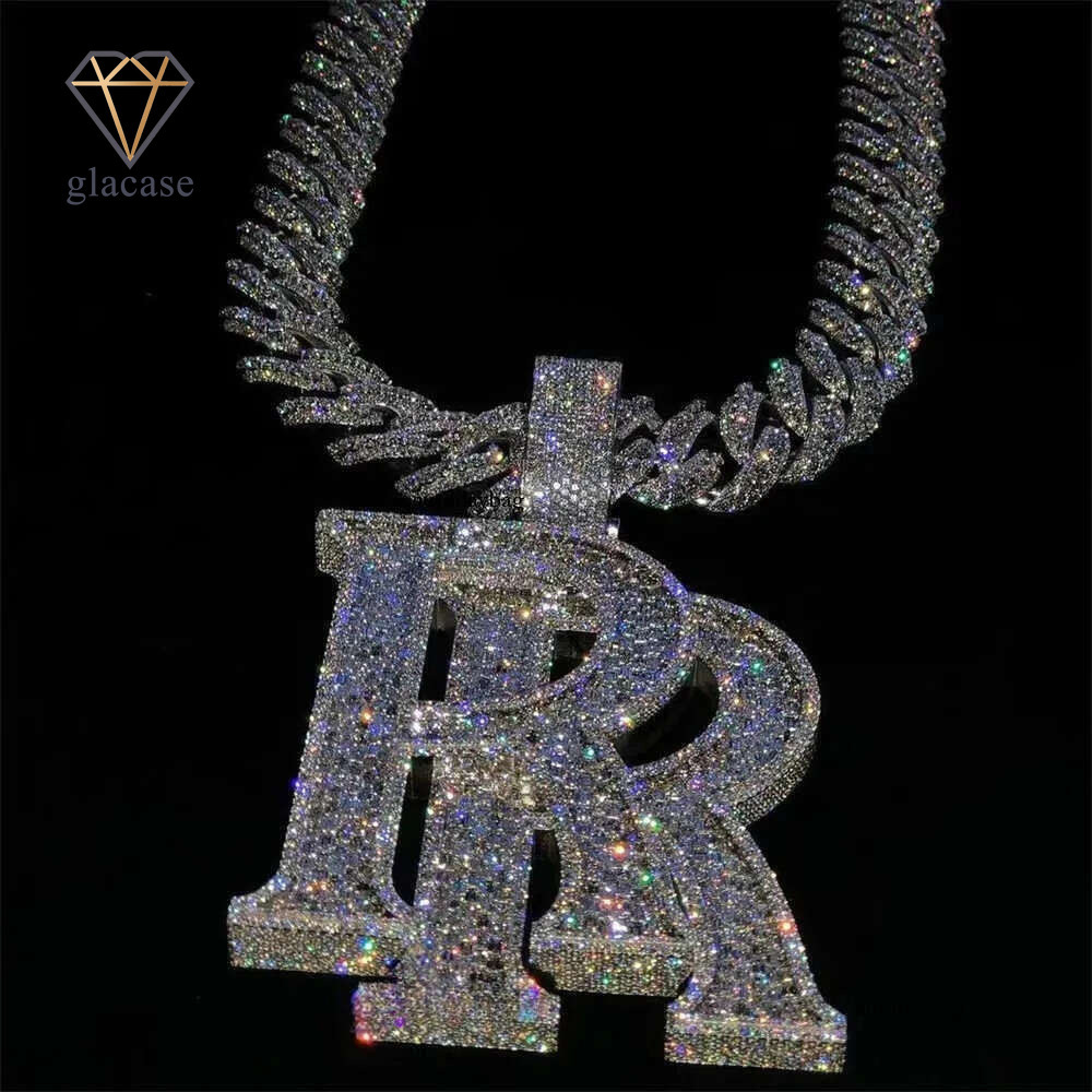 Custom Hip Hop Jewelry Rapper Letter Iced Out Baguette Initial Vvs Moissanite Pendant