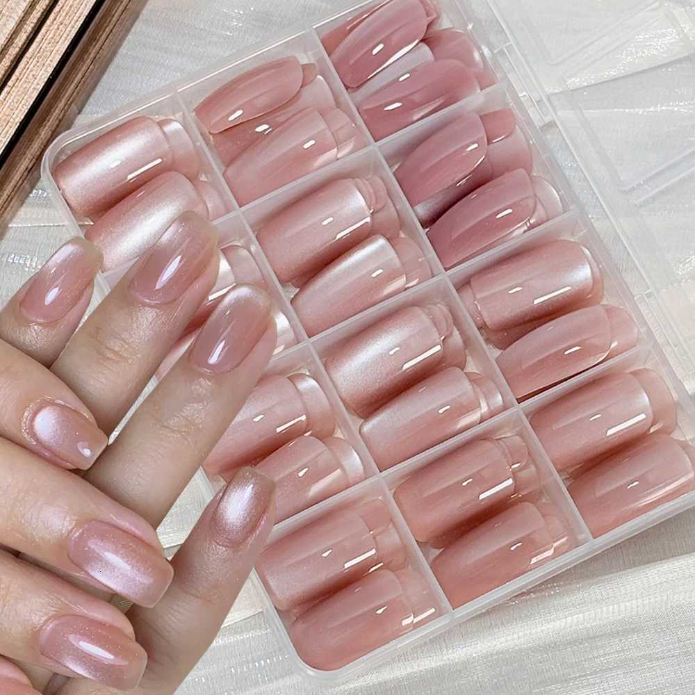 False Nails 144Pcs Pink Cat Eye Press On Nails Short Square Glitter Pink Acrylic Fake Nail Tips Full Cover Wearable Women False Nails Patch# Q261017