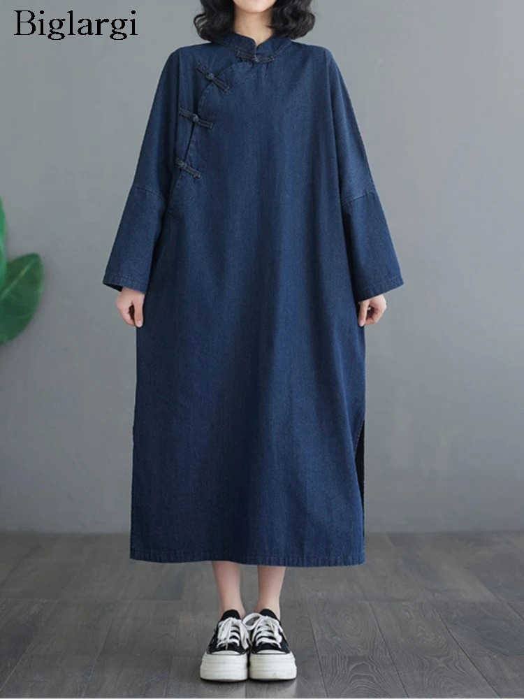 Denim spring Autumn Dres Ethnic Style Fashion Long Sleeve Ladies Dresses Casual Loose Woman 261015
