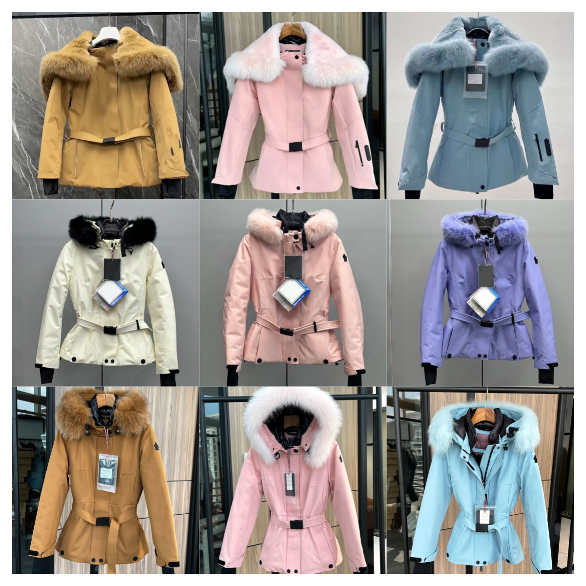 real fur coat Designer puffer down jackets Macaron Color Series High-End Designer Brand Jacket parkas woman winter coats elastic belt casual outdoor