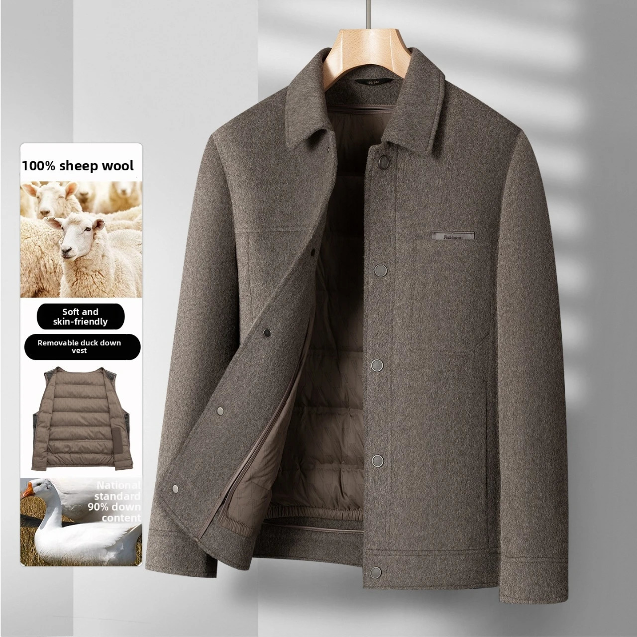 2025 AutumnWinter Men's Wool Coat with 100 Content Duck Down Inner Tank Thickened Warm Jacket 261012