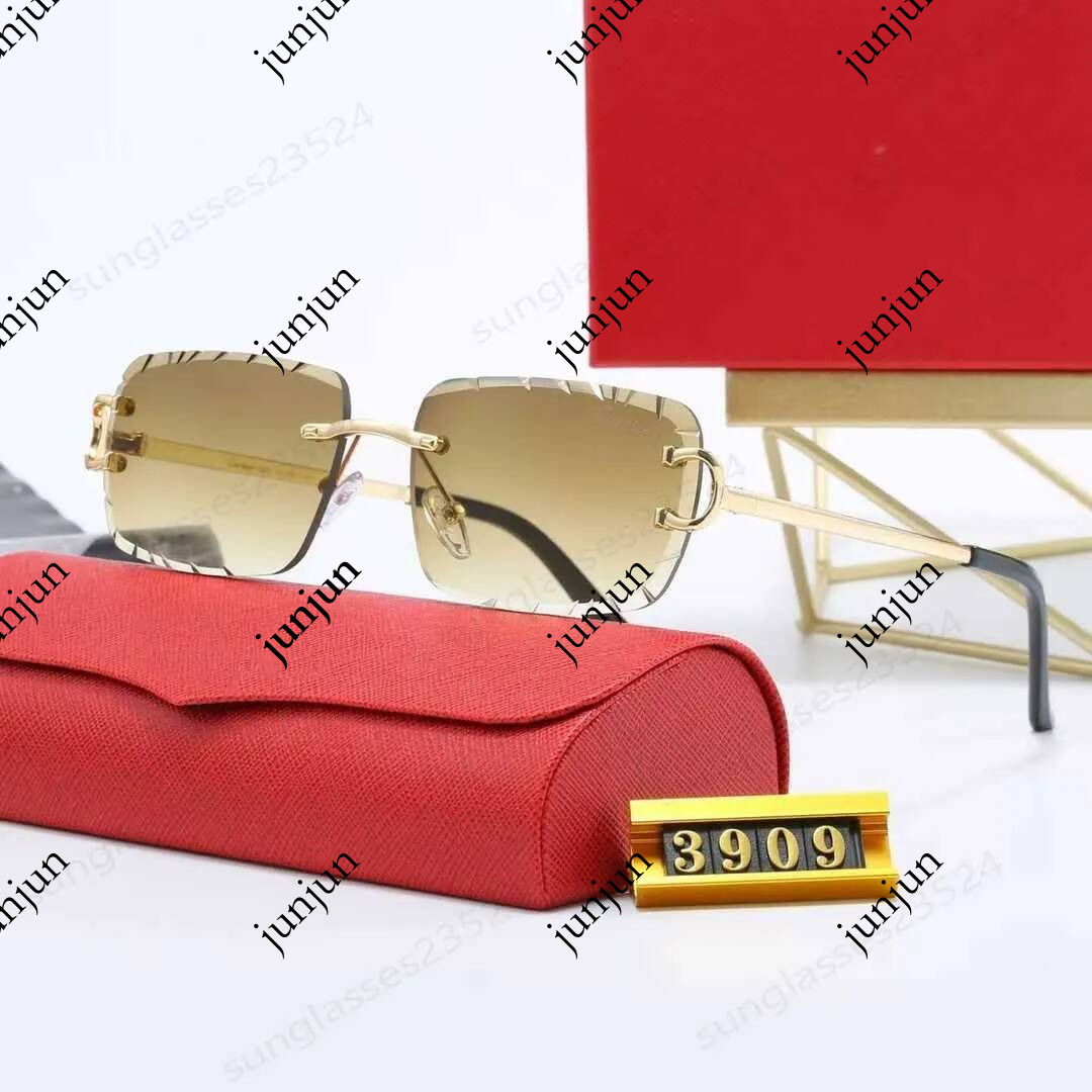 Luxury Designer Mens Rimless Panther Sunglasses Womens Polarized UV Protection Sun Glasses Vintage Driving Shades Lunettes De Soleil Femme