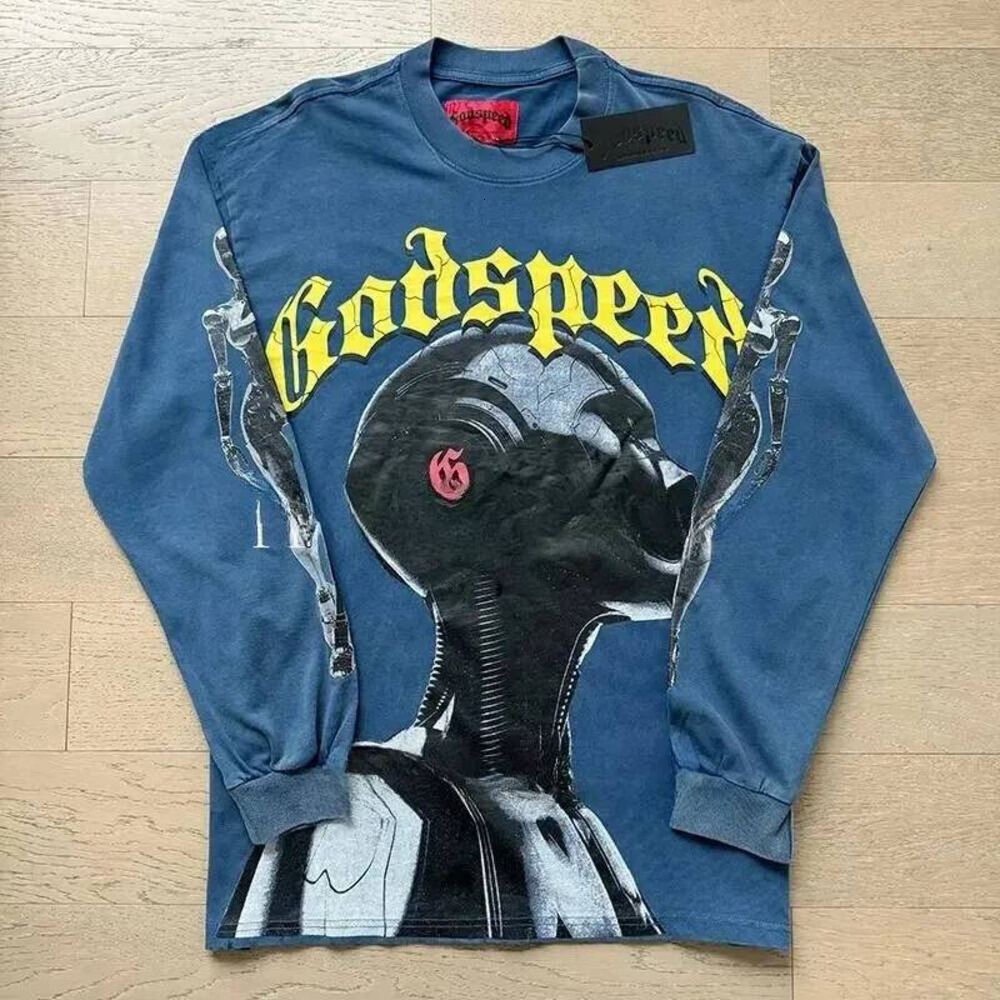 Godspeedilies Long Sleeve Designer Classic Skull Pattern Letter Printed Hoodie High Street Retro Harajuku Y2k Hip Hop Style Rinse Loose Good Speed H