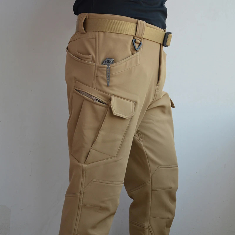 TRVLWEGO Men Winter Waterproof Climbing SkiingTrekking Fleece Fishing Tactical Sharkskin Cargo Pants Camping Hiking Trousers 261017