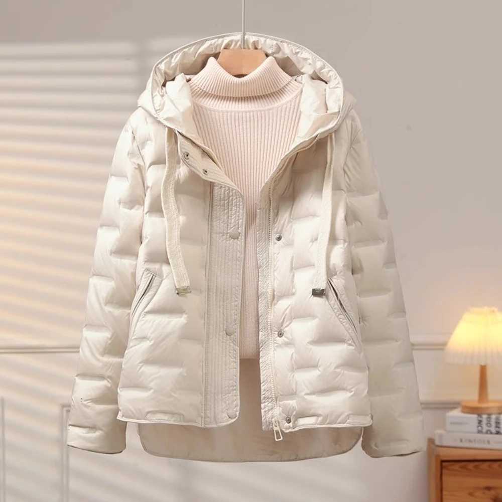 Women's Down Parkas 2025 Autumn Winter Women's New Puffer Jacket Short Hooded Thickened White Duck Down Coat Slim Fit Fashion Casual Warm