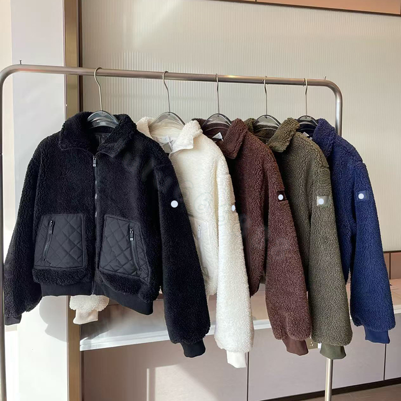 Designer Women's Lamb Wool Hair Jackets Navy Blue Fleece Coats Zipper Thick Winter Coat Cotton Crop Tops Hoodie Clothes Clubhouse Puffer Jacket