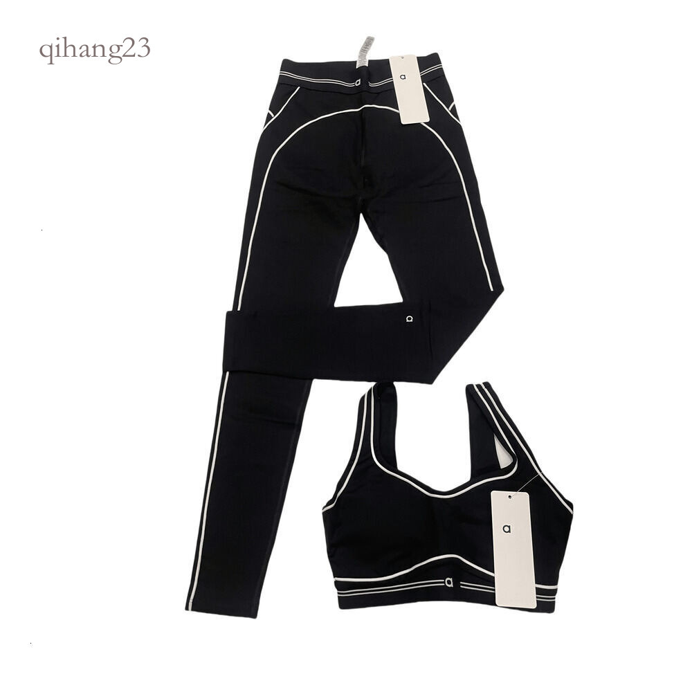 Aalloo Women Yoga Set Designer Sports Bra Leggings High White Striped Low Back Tracksuit Running Fitness Quick Drying Pilates Gym Set Suit Alosetism