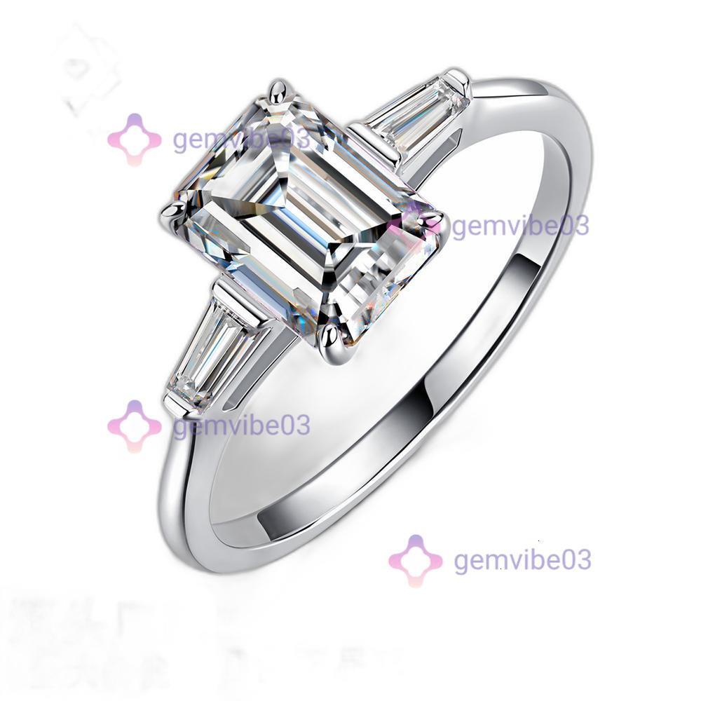 S925 sterling silver moissanite for women, emerald cut, hip-hop style, large ring, light luxury engagement ring