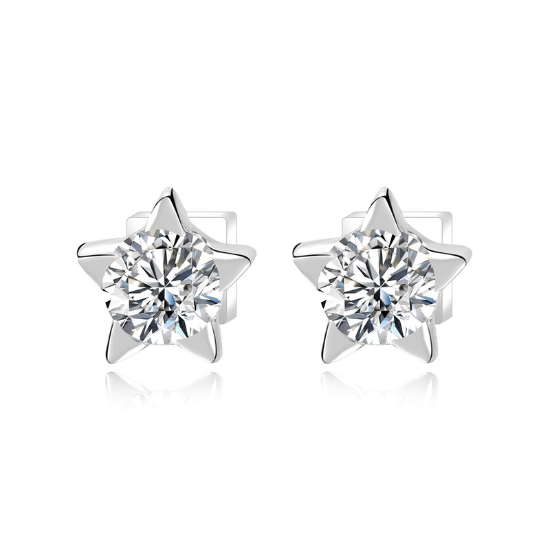 S925 Sterling Silver Star Stud Earrings with Moissanite Gemstones Luxury Design